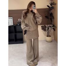 批发秋<b class='q'>冬</b>流行穿搭一整套女新款圆领宽松针织衫百搭休闲裤两件套