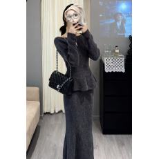 批发红色复古毛衣套装女<b class='q'>冬</b>季小香风收腰显瘦内搭针织上衣半身裙两件套