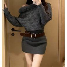 批发性感辣妹白色一字肩<b class='q'>连衣裙</b>女冬季别致减龄包臀加腰带