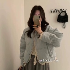 批发韩版小众设计感蕾丝拼接羽绒服女冬季新款小个子百搭白鸭绒外套潮