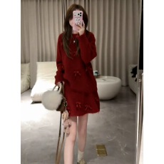 批发圣诞穿搭超好看针织红色连衣裙子女2025新款秋<b class='q'>冬</b>气质短裙两件套装