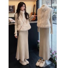 批发韩风chic一整套巨好看环保皮草马甲内搭连衣裙两件套装2025年<b class='q'>冬</b>季