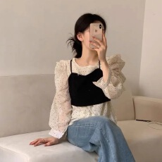 批发春季别致绝美上衣法式<b class='q'>气质</b>圆点<b class='q'>衬衫</b>女+小众外搭洋气背心两件套装