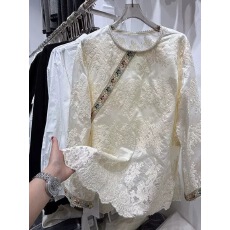 批发新中式国风钉珠袖口蕾丝提花刺绣长袖<b class='q'>衬衫</b>女2025秋季新款<b class='q'>显瘦</b>上衣