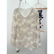 批发法式小香风立体<b class='q'>花朵</b>亮片重工蕾丝提花轻熟名媛风时髦上衣