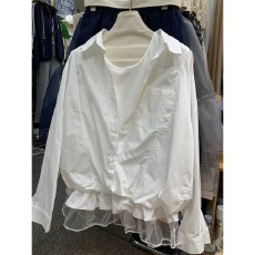 批发2026春秋新款<b class='q'>T</b>百搭纯欲风花边背心假两件<b class='q'>衬衫</b>收腰宽松显瘦上衣