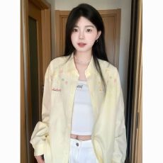 批发花朵黄色刺绣条纹长袖<b class='q'>衬衫</b>防晒夏季新款百搭休闲宽松外套上衣<b class='q'>衬衣</b>