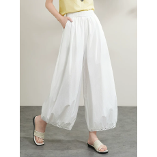 批发天猫质量亚麻白色阔腿裤女夏季薄款灯笼裤流行九分哈伦裤