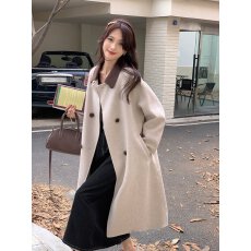 批发2025秋冬<b class='q'>新款</b>小众设计感撞色慵懒风毛呢外套单排扣长袖款女外套衫