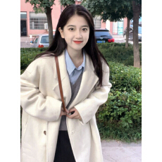 批发<b class='q'>新款</b>毛呢外套超好看杏色女生通勤慵懒风中长款高级感上衣韩系小衫