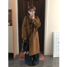 批发赫本风牛角扣呢子<b class='q'>大</b>衣女2025秋冬新款毛呢外套小个子高级感外套衫