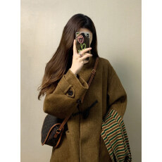 批发牛角扣呢子大衣女2025秋冬新款毛呢外套保暖<b class='q'>中长款</b>女生外套上衣潮