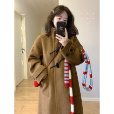 批发韩系穿搭新品呢子<b class='q'>大</b>衣女毛呢外套小个子高级感超好看牛角扣设计感