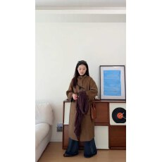 批发牛角扣设计感百搭时髦流行呢子<b class='q'>大</b>衣通勤款韩系秋冬款新品棕色上衣