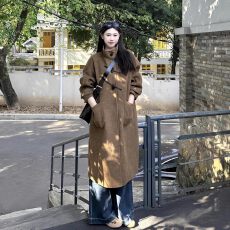 批发2025秋冬季新款牛角扣棕色呢子<b class='q'>大</b>衣外套女小个子棕色百搭秋冬上衣