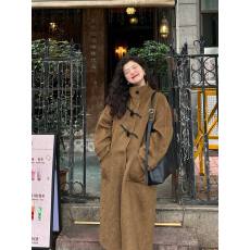 批发毛呢子外套大衣超好看百搭款棕色<b class='q'>中长款</b>牛角扣设计感保暖时髦上衣