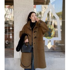 批发2025款赫本风百搭通勤<b class='q'>外套</b>上衣超好看毛呢子大衣棕色<b class='q'>中长款</b>女冬装