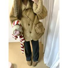 批发女冬季<b class='q'>新款</b>美拉德宽松两面穿毛绒加厚保暖大衣外套流行时髦款女装