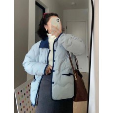 批发韩版蓝色翻领羽绒棉服女冬小个子2026新款超好看宽松加厚保暖上衣