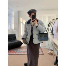 批发高级感流行款百搭宽松常规款蓝色高质量长袖羽绒服开衫外套上衣女