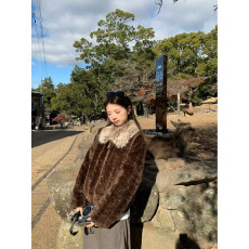 批发原版毛  高级感大毛领短款保暖外套女冬季新款夹棉加厚小个子上衣