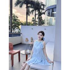 批发2026新品精致挂脖领<b class='q'>仙女</b>裙超好看女生款春夏装绝美蓝色A字短裙子