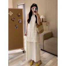 批发2026夏季提花无袖连衣裙女新中式高级小众不撞款裙子杏色女生<b class='q'>长裙</b>
