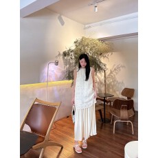 批发新品夏季提花无袖连衣裙女新中式高级小众不撞款裙子杏色女生<b class='q'>长裙</b>