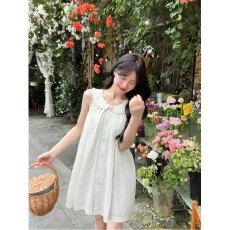 批发法式巨好看特别漂亮绝美不撞款<b class='q'>无袖</b>背心显瘦<b class='q'>连衣裙</b>娃娃领可爱裙子