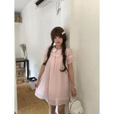 批发2026新款泡泡袖<b class='q'>连衣裙</b>夏季减龄少女感蕾丝娃娃领甜美粉色<b class='q'>可爱</b>短裙
