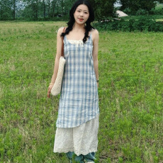 批发女夏季新款假两件撞色拼接设计感气质中长裙子2026款<b class='q'>吊带</b>女连衣裙