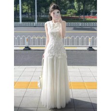 批发韩系气质优雅浅杏<b class='q'>背心裙</b>千金风蕾丝镂空钩花绝美无袖款春夏女长裙