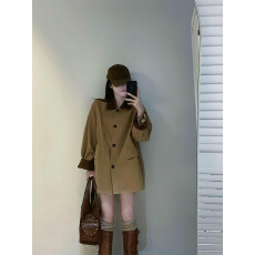 批发卡其色撞色拼接风衣<b class='q'>外套</b>女春秋2026新款英伦风时尚休闲chic<b class='q'>大衣</b>潮