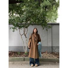批发2026春秋新款韩系穿搭毛呢<b class='q'>外套</b>女时尚宽松立领棕色牛角扣显瘦<b class='q'>大衣</b>
