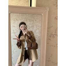 批发女秋冬条纹今年流行爆款中长款小个子美拉德复古撞色翻领<b class='q'>风衣</b>外套