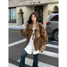 批发2026新款今年流行爆款翻领机车服夹克美拉德风鹿皮绒<b class='q'>春</b>秋款女外套