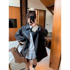 批发中长款夹克外套百搭款<b class='q'>通勤</b>韩系pu皮衣超好看轻熟风显瘦港味女上衣