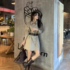 批发韩系休闲风新款时尚气质纯色Polo领美式复古经典显瘦衬衫连衣裙潮