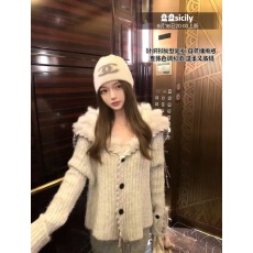 批发翻领毛茸茸飘带针织开衫女秋季慵懒<b class='q'>高级</b>感宽松毛衣短上衣外套