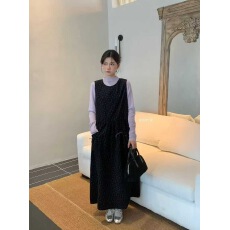 批发韩系复古淑女气质碎花灯芯绒<b class='q'>无袖</b>背心<b class='q'>连衣裙</b>+打底两件套