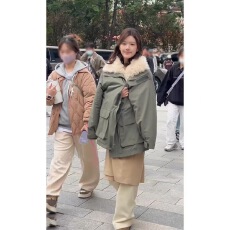 批发赵露思<b class='q'>明星</b>同款军绿色羊羔毛工装派克服女中长<b class='q'>款</b>加绒冲锋衣外套厚