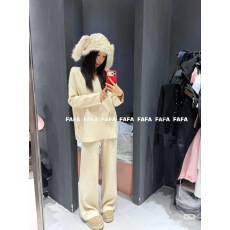 批发慵懒风华夫格针织套<b class='q'>装</b>女2025秋冬新款V领套头<b class='q'>上衣</b>+直筒显瘦阔腿<b class='q'>裤</b>