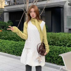 批发新款韩版时尚高级感气质加厚<b class='q'>背心连衣裙</b>+飘带打底衫两件套