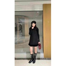 批发蝴蝶结羊绒呢背心裙两件套针织打底衫+遮肚木耳边无袖连衣裙套装