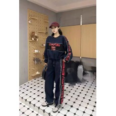 批发欧货牛仔休闲<b class='q'>套装</b>女春秋新款洋气宽松字母圆领卫衣阔腿裤两件套潮