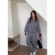 批发2025<b class='q'>冬</b>上新 韩系立领抽绳加绒加厚卫衣+松紧腰休闲阔腿裤二件套装