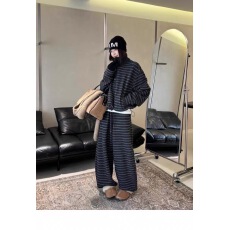 批发美式条纹休闲风套装女秋<b class='q'>冬</b>新款加绒运动时尚半拉链卫衣长裤两件套