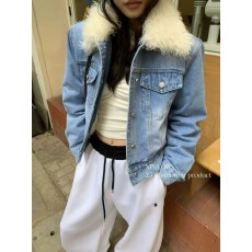 批发羽绒牛仔外套女秋<b class='q'>冬</b>小个子高级感可拆卸派毛领<b class='q'>冬</b>款潮