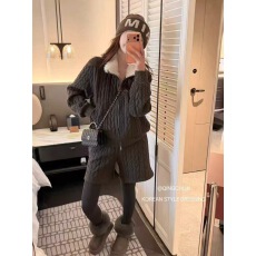 批发韩版宽松休闲2025冬季新款拉链麻花外套A字<b class='q'>短裤</b>两件套<b class='q'>女</b>通勤套装