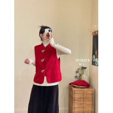 批发新中式葫芦钉珠提花红色马夹女2026春季新款时尚立领国风无袖坎肩